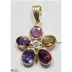1) 14KT YELLOW GOLD SAPPHIRE & DIAMOND PENDANT