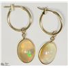 Image 1 : 2) 14KT YELLOW GOLD OPAL & DIAMOND HOOP EARRINGS