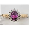 Image 1 : 3) 14KT YELLOW GOLD PINK SAPPHIRE & DIAMOND RING