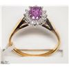 Image 2 : 3) 14KT YELLOW GOLD PINK SAPPHIRE & DIAMOND RING
