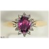 Image 3 : 3) 14KT YELLOW GOLD PINK SAPPHIRE & DIAMOND RING