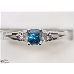 4) 14KT WHITE GOLD BLUE & 2 WHITE DIAMOND RING