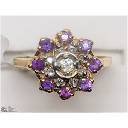 7)10KT YELLOW & WHITE GOLD AMETHYST & DIAMOND RING