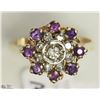 Image 3 : 7)10KT YELLOW & WHITE GOLD AMETHYST & DIAMOND RING