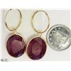 Image 2 : 9) 14KT YELLOW GOLD RUBY HOOP EARRINGS