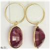 Image 3 : 9) 14KT YELLOW GOLD RUBY HOOP EARRINGS