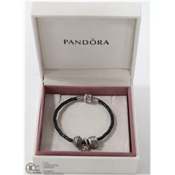 AUTHENTIC PANDORA LEATHER BRACELET WITH 3