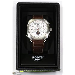 NEW MENS ROOTS BROWN LEATHER STRAP WATCH