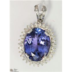 14) 14KT WHITE GOLD TANZANITE & DIAMOND PENDANT