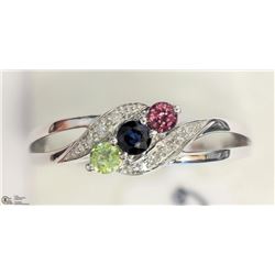 16) 10KT W. GOLD PERIDOT, SAPPHIRE & DIAMOND RING
