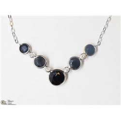18)10KT WHITE GOLD SAPPHIRE & DIAMOND NECKLACE