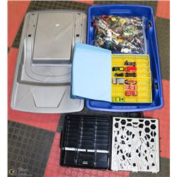 HOTWHEELS STORAGE BIN WITH BAG OF HOTWHEELS CARS