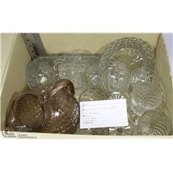12) BOX OF GLASS "WAFFLE PATTERN" INCL PITCHER,