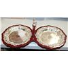 Image 1 : BURGUNDY AND SILVER PLATED DOUBLE DESSERT TRAY W/
