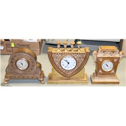 THREE DECORATIVE MANTLE CLOCKS
