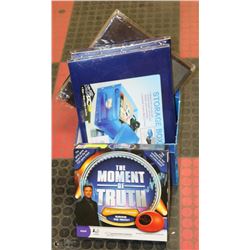 3 STORAGE BOXES WITH THE MOMENT OF TRUTH GAME.