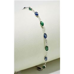 29) 14KT WHITE GOLD EMERALD & SAPPHIRE 7" BRACELET