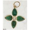 Image 2 : 30) 14KT YELLOW GOLD EMERALD & DIAMOND PENDANT