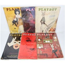 SIX 1960S PLAYBOYS W/CENTERFOLDS COLLECTORS