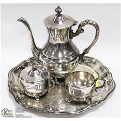 5PC DECORATIVE SILVER PLATED TEA SET