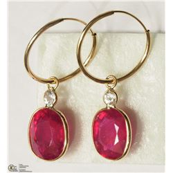 33) 14KT Y. GOLD RUBY & WHITE SAPPHIRE EARRINGS