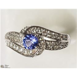 38) 10KT WHITE GOLD TANZANITE & DIAMOND RING