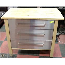 3 DRAWER BUTCHER BLOCK ISLAND. 46x26x36