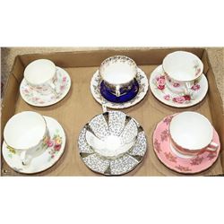 GROUP OF SIX ESTATE ENGLISH CUPS AND SAUCERS