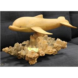 WOOD CARVED DOLPHIN 17X10