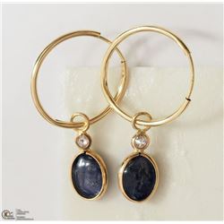 42) 14KT YELLOW GOLD SAPPHIRE & DIAMOND EARRINGS