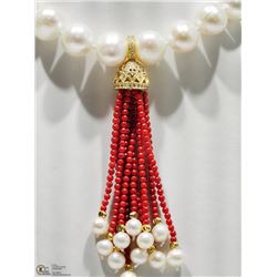 45) STERLING SILVER & YELLOW GP PEARL 16" NECKLACE