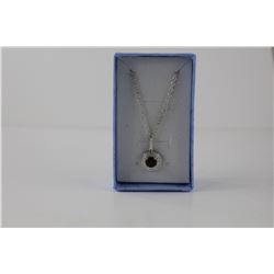 CERTIFIED GARNET AND DIAMOND SOLITAIRE NECKLACE. 1 CT ROUND GARNET.