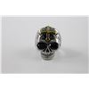 Image 2 : MENS STAINLESS STEEL AND GOLD SKULL BIKER RING - SET WITH GENUINE GARNET EYES