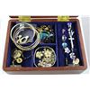 Image 2 : WOODEN FRAME JEWELLERY BOX FILLED WITH MISC JEWELLERY
