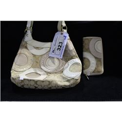 WHITE & BEIGE COACH BAG WITH MATCHING PURSE