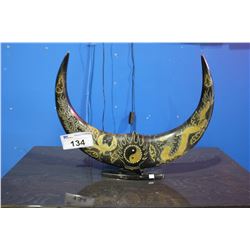 SET OF CARVED BULL HORNS