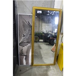 LARGE MIRROR WITH GOLDEN FRAME AND ARTWORK