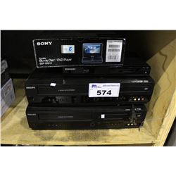 SONY PORTABLE BLURAY PLAYER, BLURAY PLAYER AND 2 PHILIPS VHS/DVD COMBOS