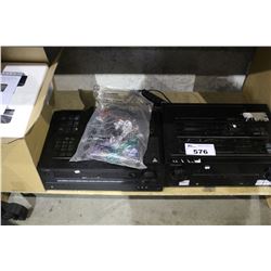 SHELF LOT OF STEREO EQUIPMENT