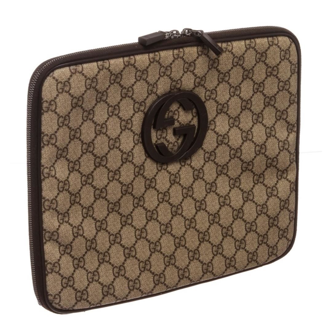 Gucci Brown Monogram Coated Canvas Leather Trim Laptop Case
