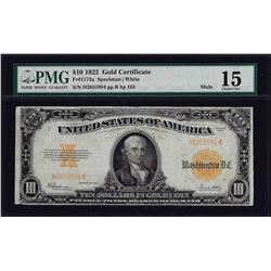 1922 $10 Gold Certificate Note Mule PMG Choice Fine 15