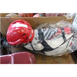 HOCKEY SHIN PADS AND LACROSSE HELMET