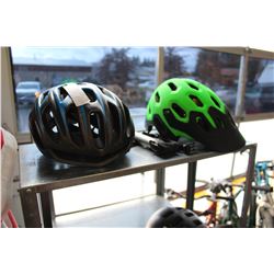 2 BIKE HELMETS AND BIKE PUMP