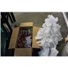 Image 1 : WHITE FLOCKING CHRISTMAS TREE AND BOX OF DECORATIONS