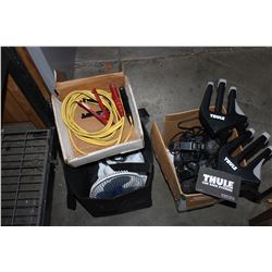 THULE CAR RACK SYSTEM AND FAN AND BOOSTER CABLES