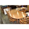 Image 2 : OAK FINISH TABLE WITH TWO LEAFS AND FIVE LADDER BACK CHAIRS