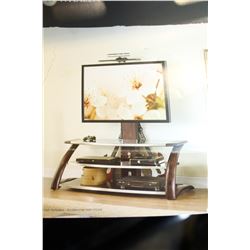 THREE TIER MODERN WOOD AND GLASS ENTERTAINMENT STAND WITH TV MOUNT