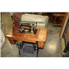 Image 1 : SINGER SEWING MACHINE WITH TREADLE BASE IN CABINET