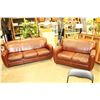Image 1 : BROWN LEATHER MODERN SOFA AND LOVESEAT