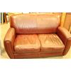 Image 4 : BROWN LEATHER MODERN SOFA AND LOVESEAT